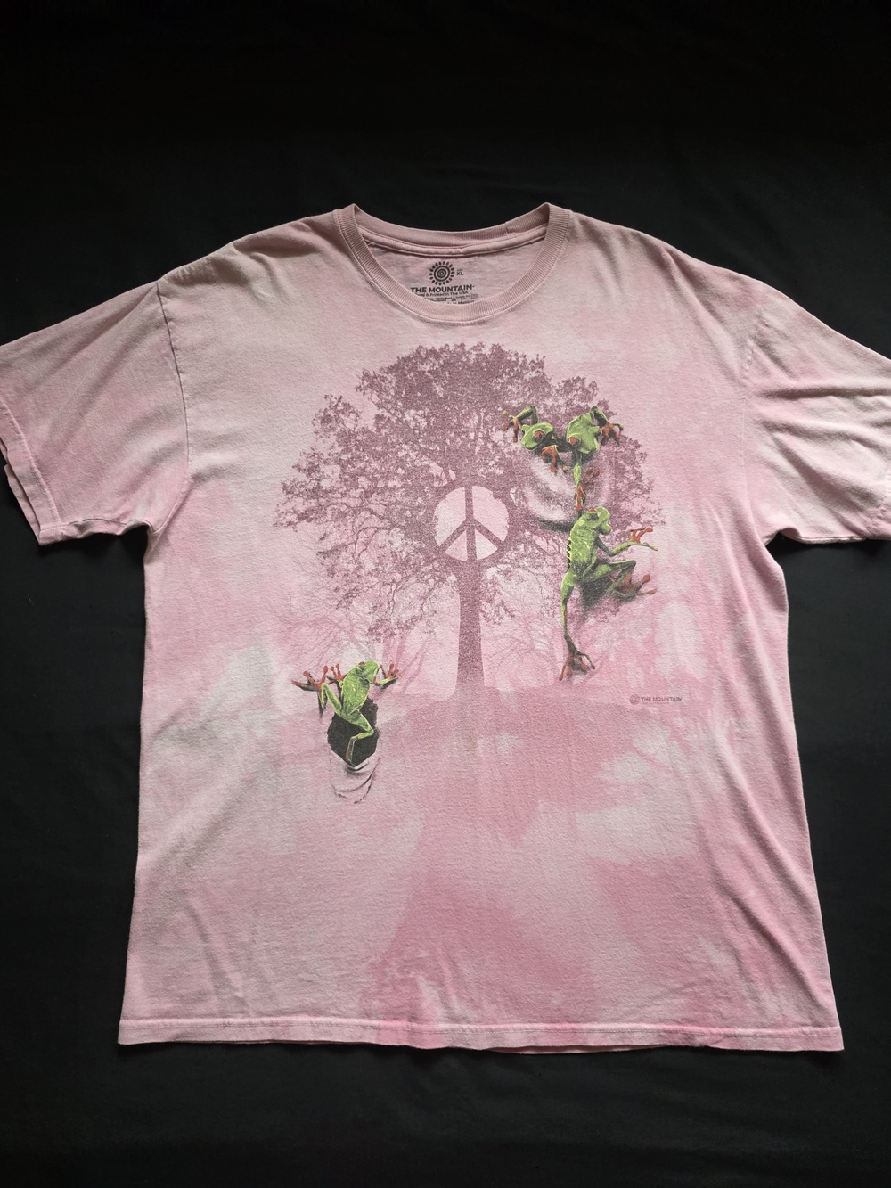 The Mountain Light Pink Tie-Dye Tree Frog Peace Graphic Vintage Crewneck Tee XL